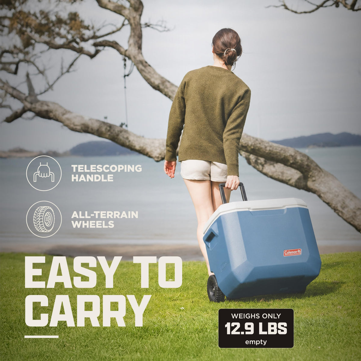 Coleman Xtreme 50qt Rolling Cooler with Wheels, Extra-Walled Insulation Keeps Ice up to 5 Days, Portable Wheeled Hard Chiller
