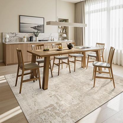 Art&Tuft Washable Rugs 9x12, Ultra Thin Anti-Slip Backing Abstract 9x12 Rug, Low Pile Stain Resistant Area Rugs for Living Room, Foldable Machine Washable Area Rug (9'x12', Beige)
