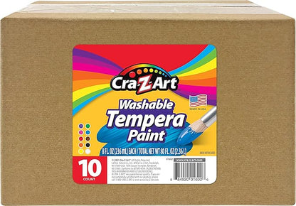 Cra-Z-Art Washable Tempera Paint Bulk Pack 10ct, Assorted Colors 8oz each bottle