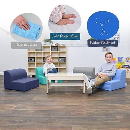Children's Factory Library Lounger, Flexible Seating Classroom Furniture, Comfy Kids Chairs, Navy, Single Lounger