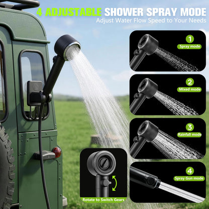 2026 Portable Shower For Camping With Waterproof Dry Bag,10000mAh Rechargeable Portable Camping Shower With Intelligent LED Display, Portable Electric Shower Pump 4 Spray, Outdoor Camping Water Pump
