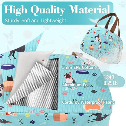 CaCTPUR Lunch Box for Women Girls Teens,Cute Lunch Box Cooler Bag, Portable Insulated Small Lunch Bag Women Reusable Corduroy Lunch Tote for Work/Travel/Picnic/School (Dog Green,Small)