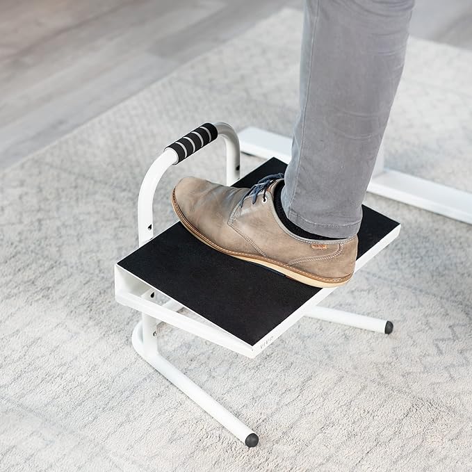 VIVO Ergonomic Height Adjustable Foot Rest Relief Platform, Elevated Stool for Comfortable Sit to Stand Workstation, Non-Slip Surface, Portable, Home Office Classroom Use, White, STAND-FT01W