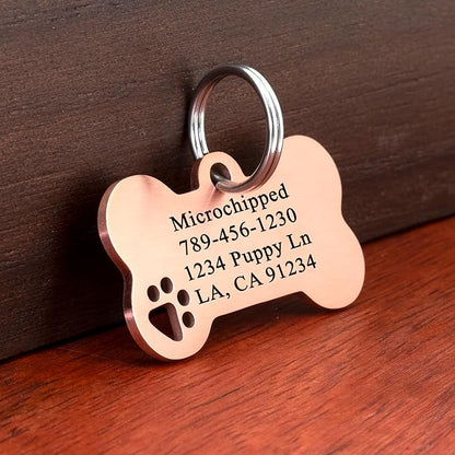 Ultra Joys Dog Tags Personalized for Pets - Hollow Paw Custom Pet ID Tag - Engraved Dog Tag for Small, Large Dogs - Large Bone in Rose
