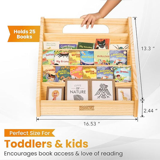 Baby Bookshelf for Toddlers Ages 1-3 - Montessori Nursery Book Shelf with Front-Facing Storage - Kids Book Organizer for Playroom and Bedroom