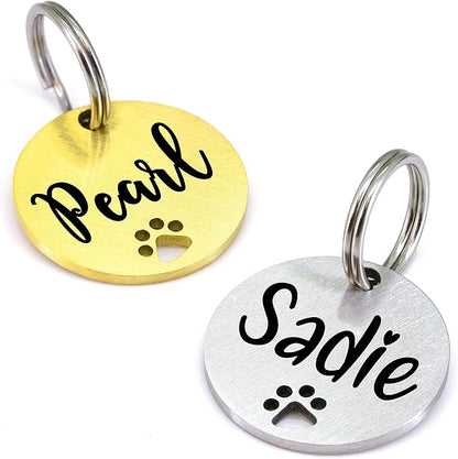 Ultra Joys Dog Tags Personalized for Pets - Hollow Paw Custom Pet ID Tag - Engraved Dog Tag for Small, Large Dogs - Large Round in Gold
