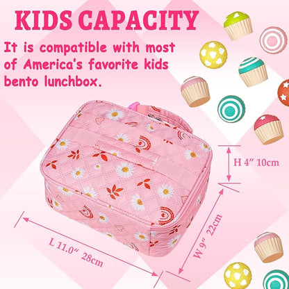 Rainbow Lunch Bag Pink for Girls Lonchera Para Niños Daisy Reusable Lunch Box with Reusable Snack Bag Back to School Lunch Kit