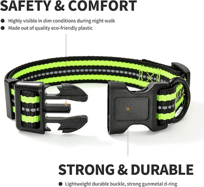 Mile High Life Reflective Dog Collar | Nylon Pet Collars wiith Buckle | Light Weight Puppy Collars | Lime Green Dog Collars for Small Dogs (Lime Green, X-S)
