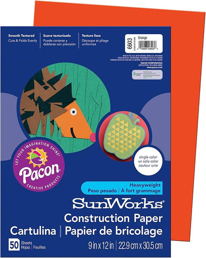 Prang SunWorks® Construction Paper, Orange, 9" x 12", 50 Sheets Per Pack, 10 Packs