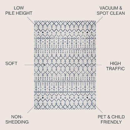 JONATHAN Y Boho Vintage Diamond Cream/Navy Indoor Area Rug 9X12 ft, Moroccan Hype for Living Room, Bedroom, Kitchen, Office, Easy-Cleaning, High Traffic, Pet-Friendly, Non-Shedding (MOH101F-9)
