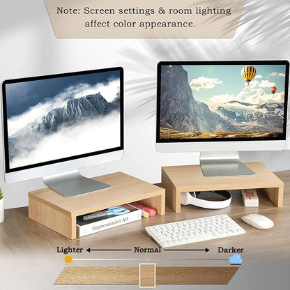 TEAMIX Wood Monitor Stand Riser - 2 Pack Adjustable Dual Monitor Riser for Laptop/PC