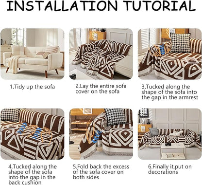 HANDONTIME Chocolate Boho Couch Cover Reversible Sofa Covers for 3 Cushion Washable Couch Sofa Cover for Dogs Dark Couches Covers Chenille Couch Protector Couch Covers for Sofa, 71" X71"