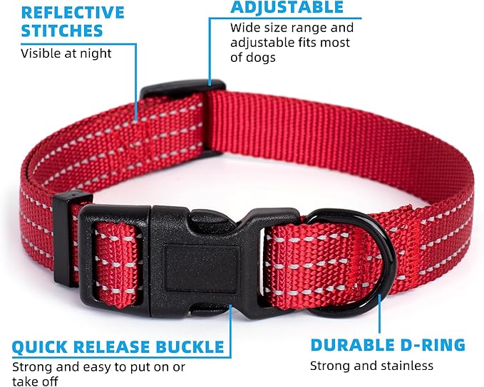 Mile High Life Dog Collar | Nylon Reflective Dog Collars | Light Weight Puppy Collars | Red Dog Collars for Small Dogs (Solid Red, X-Small)