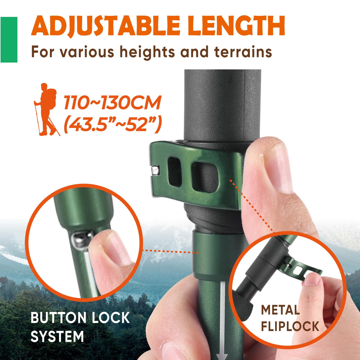 TREKOLOGY Trek-Z Cork Grip Trekking Poles – Lightweight Folding Hiking Poles, Adjustable Height, Compact Travel Design, Aircraft-Grade Aluminum Walking Sticks for Men & Women (Black with Green)