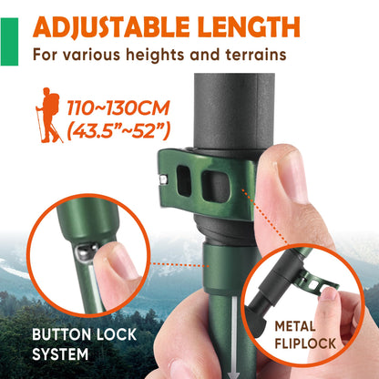 TREKOLOGY Trek-Z Cork Grip Trekking Poles – Lightweight Folding Hiking Poles, Adjustable Height, Compact Travel Design, Aircraft-Grade Aluminum Walking Sticks for Men & Women (Black with Green)