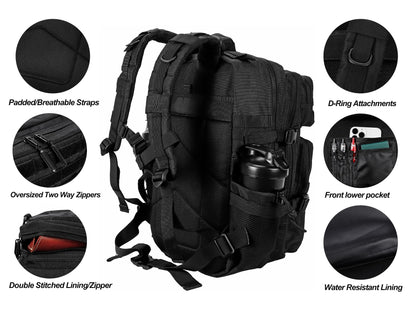 LHI Military Tactical Backpack for Men and Women 45L Army 3 Days Assault Pack Bag Large Rucksack with Molle System - Black