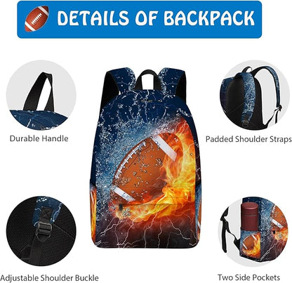3PCS Backpack for Boys Girls, Kids Football Back to School Backpack Sets with Lunch Bag Pencil Case, 17 Inch Lightweight Bookpack 3 in 1 Set for Teens Elementary Middle High School Students