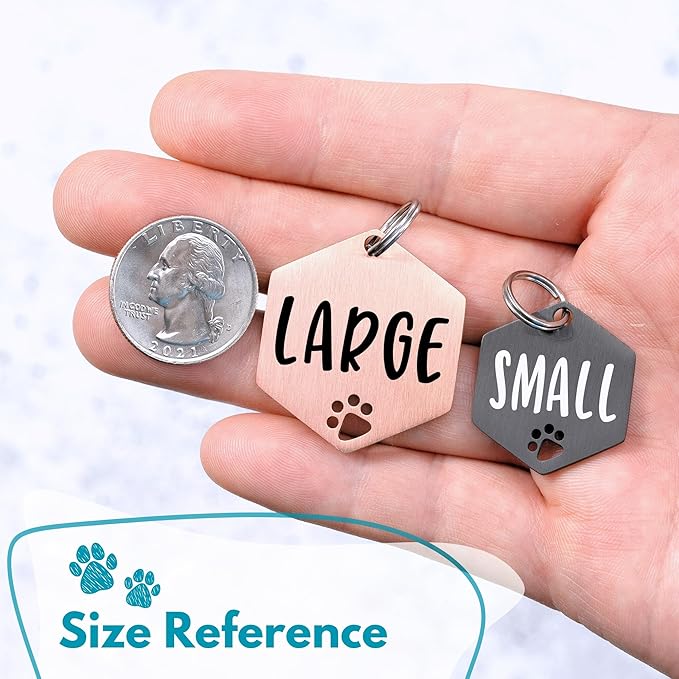 Ultra Joys Dog Tags Personalized for Pets - Hollow Paw Custom Pet ID Tag - Engraved Dog Tag for Small, Large Dogs - Small Hexagon in Black