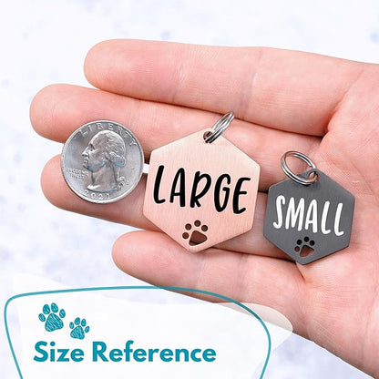 Ultra Joys Dog Tags Personalized for Pets - Hollow Paw Custom Pet ID Tag - Engraved Dog Tag for Small, Large Dogs - Large Hexagon in Black