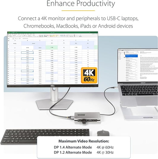 StarTech.com USB-C Docking Station for MacBook Pro M1 M2 M3 M4 and Windows, 4K 60Hz HDMI Video, HDR10, USB 10Gbps Hub, 100W Laptop Charging, GbE, SD - TAA