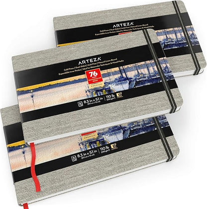 ARTEZA Watercolor Book, Pack of 3, 76 Pages Each, 5.1x8.3 Inch Watercolor Notebook, 110lb/230gsm Cold Pressed Water Pad