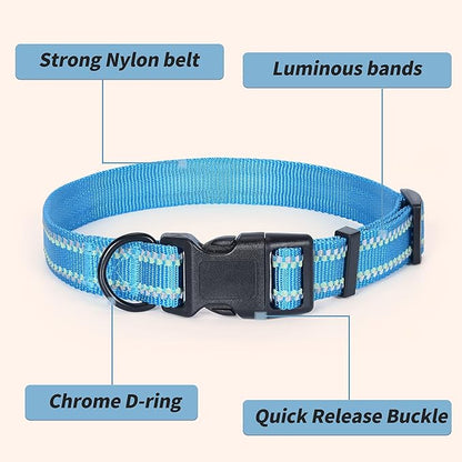 Mile High Life Reflective Dog Collar, Basic Dog Collars Adjustable Quick Release, Soft Nylon Pet Collar with Metal D-Ring for Small Medium Large Dogs (Hot Blue, S Neck11-15")