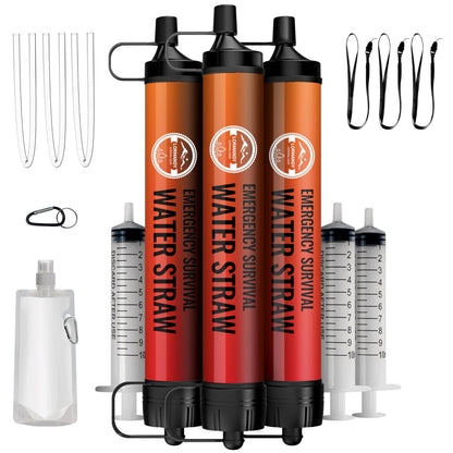 Lormandy Water Filter Straw 3 Pack - Outdoor Camping & Hiking Survival Gear
