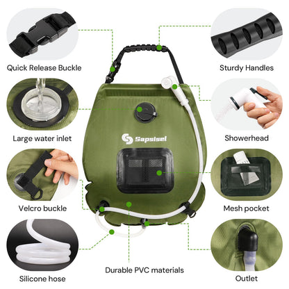 sapsisel Camping Shower Bag,5 Gal/20L Solar Camping Shower, Portable Shower