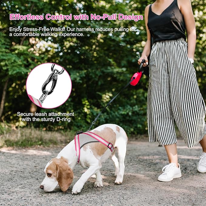 Visinite LED Dog Harness, USB Rechargeable Light Up Dog Vest, 2 Illuminate Modes Glow in The Dark Dog Harness, Adjustable Lighted Pet Harness Light for Night Walking Safety (Pink, XL)