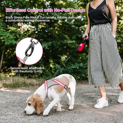 Visinite LED Dog Harness, USB Rechargeable Light Up Dog Vest, 2 Illuminate Modes Glow in The Dark Dog Harness, Adjustable Lighted Pet Harness Light for Night Walking Safety (Pink, M)