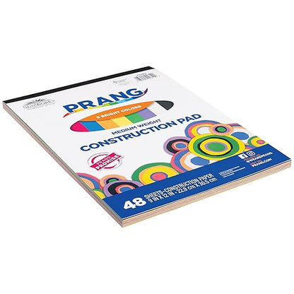 Prang (Formerly SunWorks) Medium Weight Construction Paper Pad, 8 Assorted Colors, 9" x 12", 48 Sheets