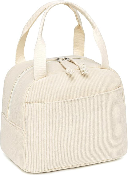 LEDAOU Lunch Box for Women Insulated Lunch Bag Corduroy Lunch Tote Bags Leakproof Cooler Lunch Case for Travel Work Picnic (Corduroy Solid Beige)