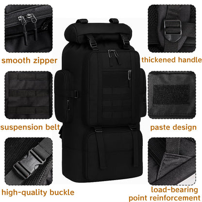 Goaste 100L Camping Hiking Backpack, Molle Military Tactical Rucksack, Waterproof Large Travel Daypack, Adjustable Survival Hunting Sports Bag for Men and Women Hiking, Camping, Touring(Black)