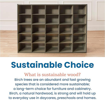 ECR4Kids Streamline 25 Cubby Tray Storage Cabinet, 5x5, Classroom Furniture, Grey Wash