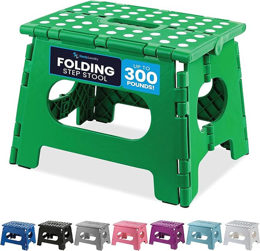 Handy Laundry Folding Lightweight Step Stool - Sturdy Enough to Support Adults and Safe Enough for Kids - Opens Easy with One Flip - Great for Kitchen, Bathroom or Bedroom (Green)