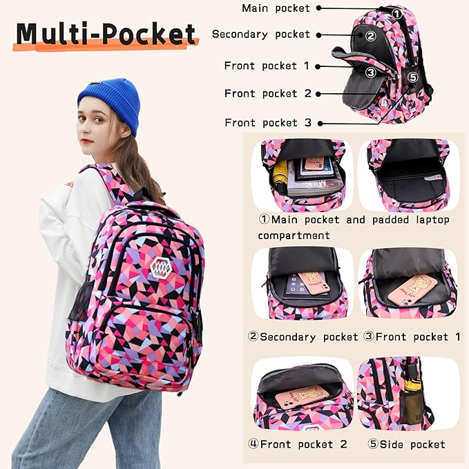 3Pcs Geometric Print Boys Backpack and Lunchbox Set for School Kids, Capacity School Backpack for Boys Elementary School