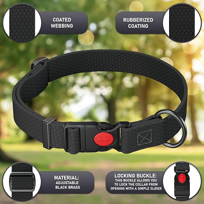 Adjustable Dog Collar with QR Code Dog Tag ID Attached - Made in USA - Honeycomb Waterproof Heavy Duty Dog Collar with Safe Lock Buckle - Odor Proof Pet Collar for Dogs with Strong Zinc D Ring