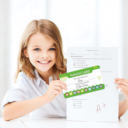 102 PCS Punch Cards, Incentive Reward Card Student Awards Loyalty Cards for Business, Classroom, Kids Behavior, Students, Teachers, 3.5” x 2”, 4 Styles