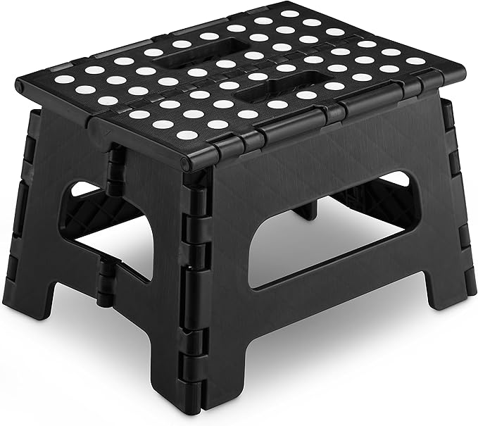 Handy Laundry - Folding Step Stool - Sturdy Enough Collapsible Stool to Support Adults and Safe Enough for Kids - Opens Easy with One Flip - Great for Kitchen, Bathroom or Bedroom (Black - 8 Inch)