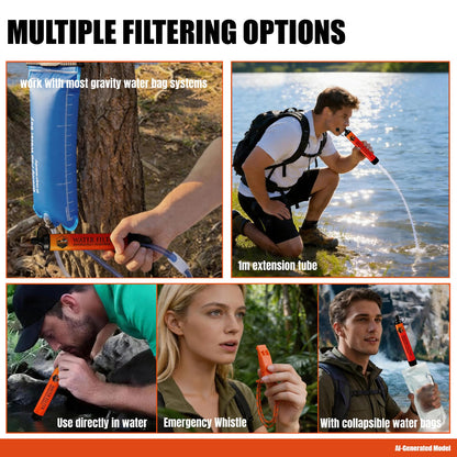 5-Pack Personal Water Filter Straw with Emergency Whistle, Portable Reusable Survival Filter for Family Camping, Hiking, Backpacking & Emergency Preparedness