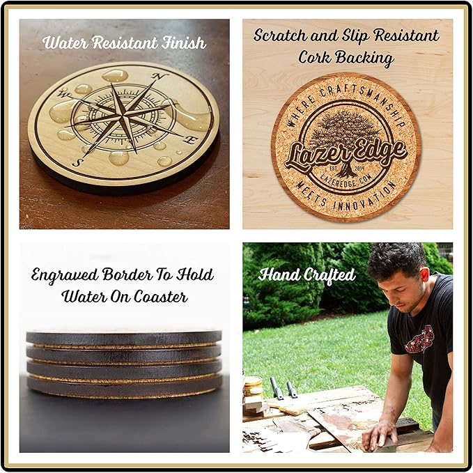 LazerEdge Arkansas Razorbacks Wooden Coaster Set - Maple Wood - Officially Licensed Product - 4-Pack