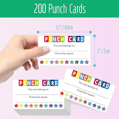 200 PCS Punch Cards, Incentive Card with Handheld Puncher Kit Star Shaped Incentive Loyalty Reward Cards Boost Creativity & Skills Development for Business, Classroom, Students Behavior, 3.5” x 2”