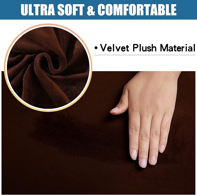 Smiry Velvet Seat Covers for Dining Room Chair Set of 2, Stretch Fit Removable Washable Chair Seat Cushion Protector Slipcovers with Ties, Coffee