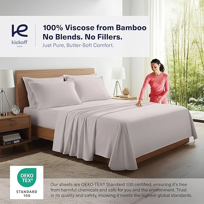 Kickoff Viscose Bamboo Sheets California King Size 4-pc 100% Organic Bamboo Viscose Bed Cooling Sheets Cal King Set Cool Bedding for hot Sleepers Sheet, Flat, Fitted, Pillowcases (Dove Grey, CK)