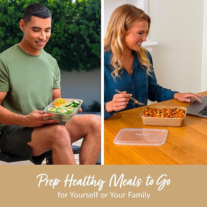 Bentgo Prep 60-Piece Meal Prep Kit - Reusable PFAS & BPA-Free Food Containers, 1-Compartment, 2-Compartment, & 3-Compartments - Microwave, Freezer, & Dishwasher Safe (Gleam Metallics)