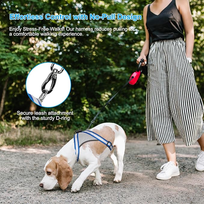 Visinite LED Dog Harness, USB Rechargeable Light Up Dog Vest, 2 Illuminate Modes Glow in The Dark Dog Harness, Adjustable Lighted Pet Harness Light for Night Walking Safety(Blue, M)