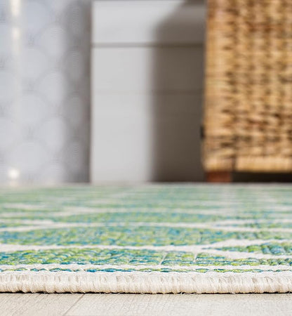 JONATHAN Y Moroccan Trellis Indoor Outdoor Round Area Rug 5 Ft Cream/Green, Trebol Textured Weave for Backyard, Patio, Porch, Easy-Cleaning, High Traffic, Pet-Friendly, Non-Shedding (SMB109I-5R)