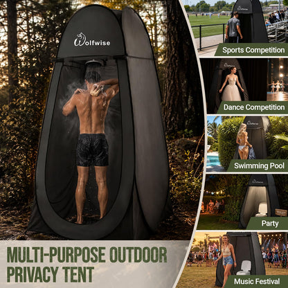 Wolfwise Pop Up Shower Tent for Camping Essentials, Portable Instant Changing Tent with Ventilation Window & Carry Bag, Privacy Dressing Room Bathroom Toilet for Beach, Outdoor, Standard, Black