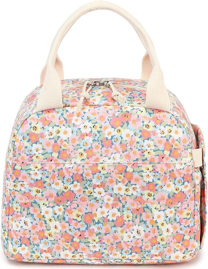 LEDAOU Lunch Box for Women Insulated Lunch Bag Corduroy Lunch Tote Bags Leakproof Cooler Lunch Case for Travel Work Picnic