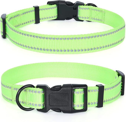 Mile High Life Reflective Dog Collar, Basic Dog Collars Adjustable Quick Release, Soft Nylon Pet Collar with Metal D-Ring for Small Medium Large Dogs (Lime, L Neck15-19")